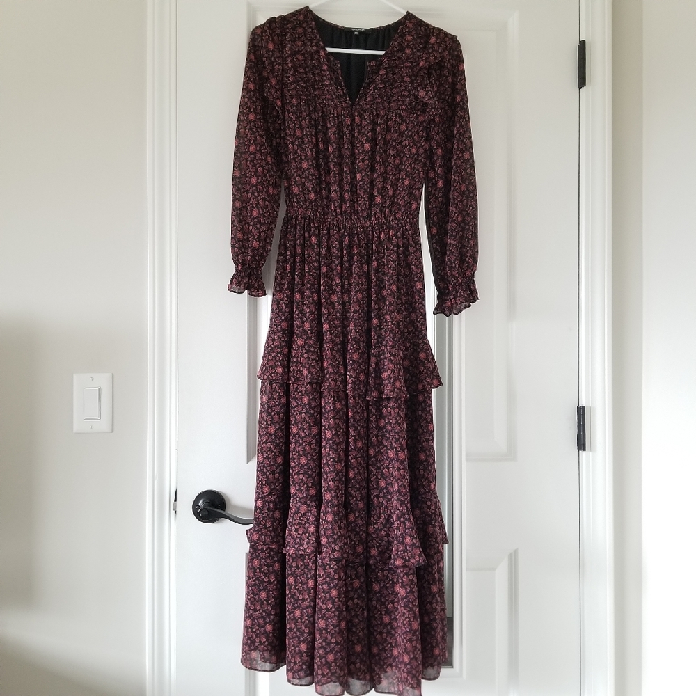 georgette tiered ruffle midi dress